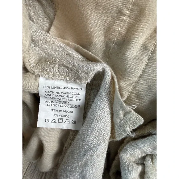 Briggs Linen Blend Straight Leg Pants Beige Elastic Waist Size L 1760053 - Picture 3 of 7